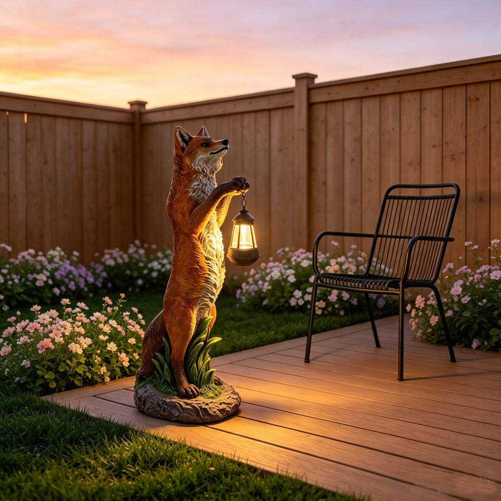 28'' Fox Garden Statue with Hanging Solar Lantern