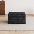 No Assembly Required Sofa Ottoman in Black Plush Corduroy