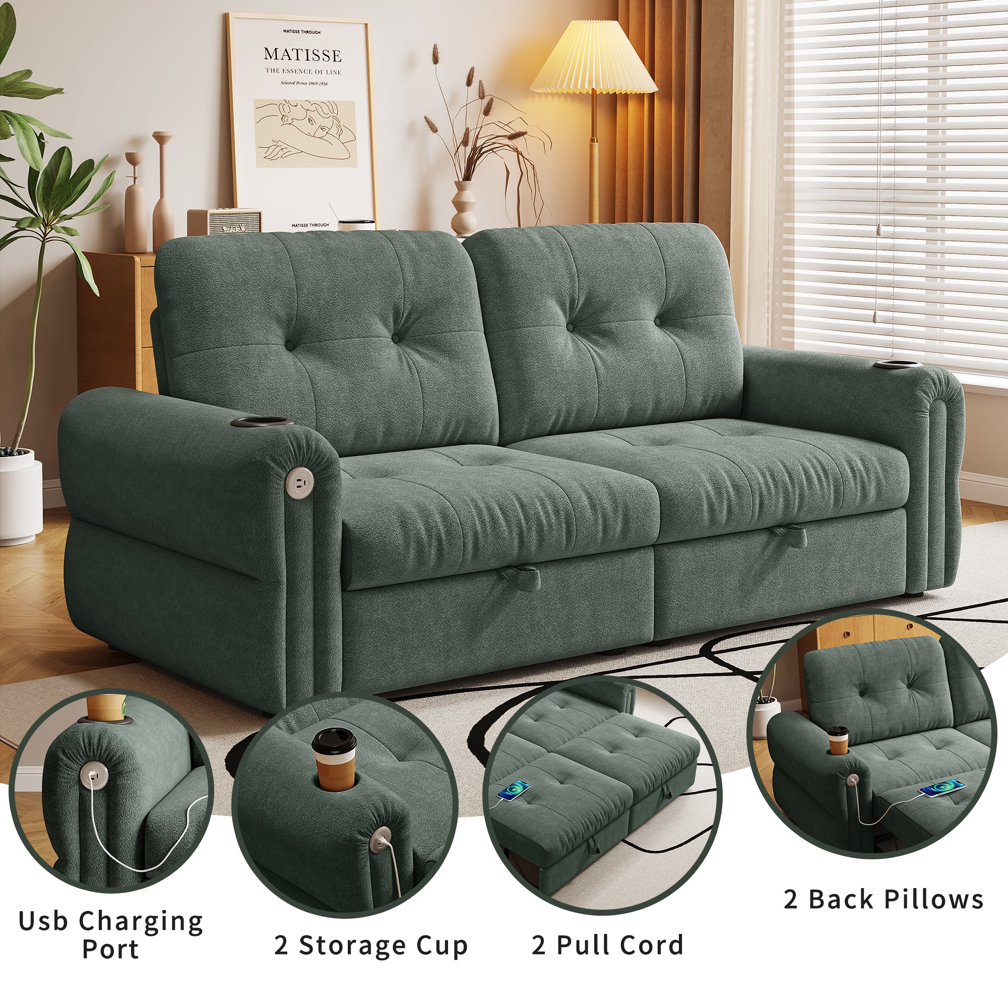 77-Inch Multi-Functional Convertible Sofa Bed