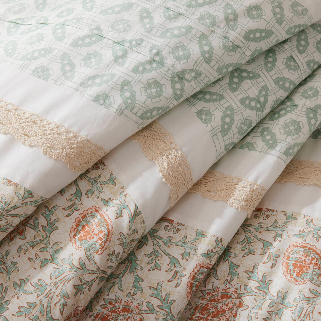 9 Piece Cotton Percale Comforter Set - Coral Queen