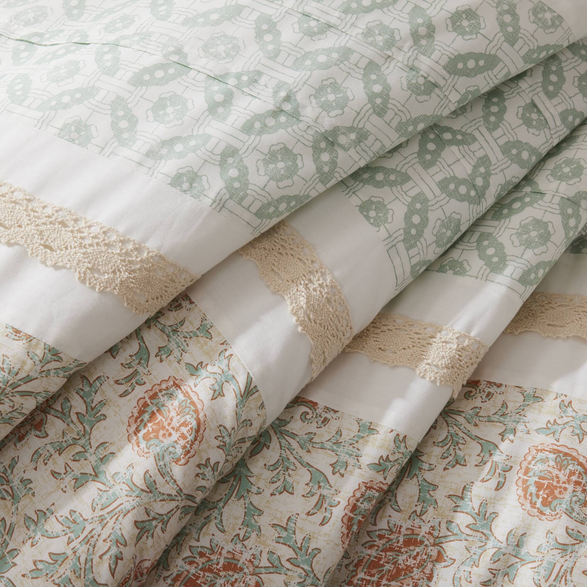 9 Piece Cotton Percale Comforter Set - Coral Queen