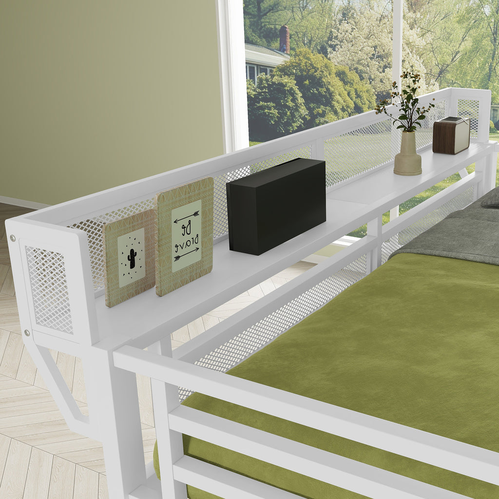 Queen Size Loft Bed with Stairs and Storage Shelves