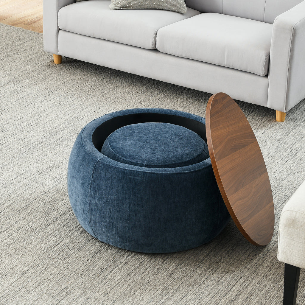 Round Storage Ottoman with 2 in 1 Functionality