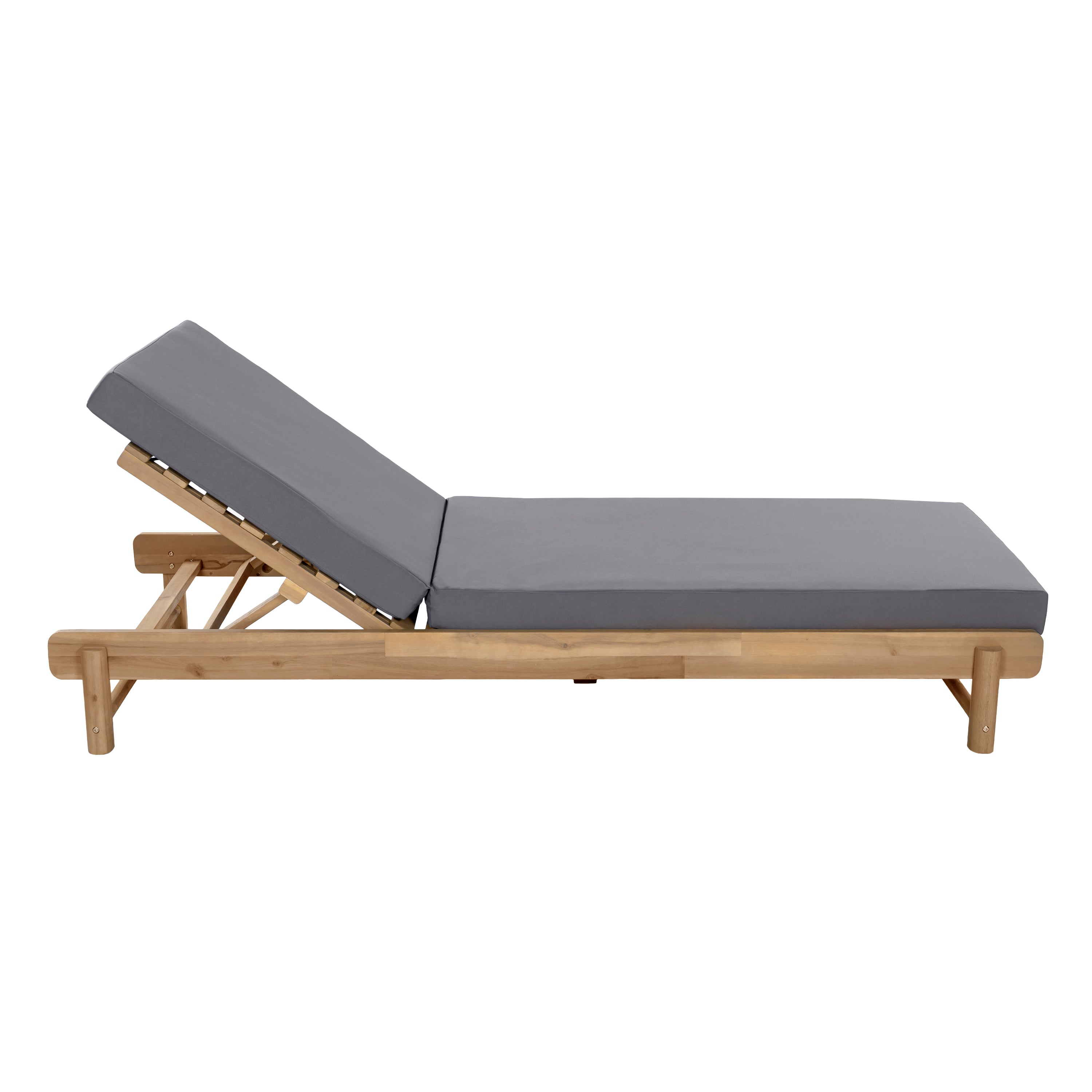 Light Teak Acacia Wood Chaise Lounge Set: 1 Frame + 1 Dark