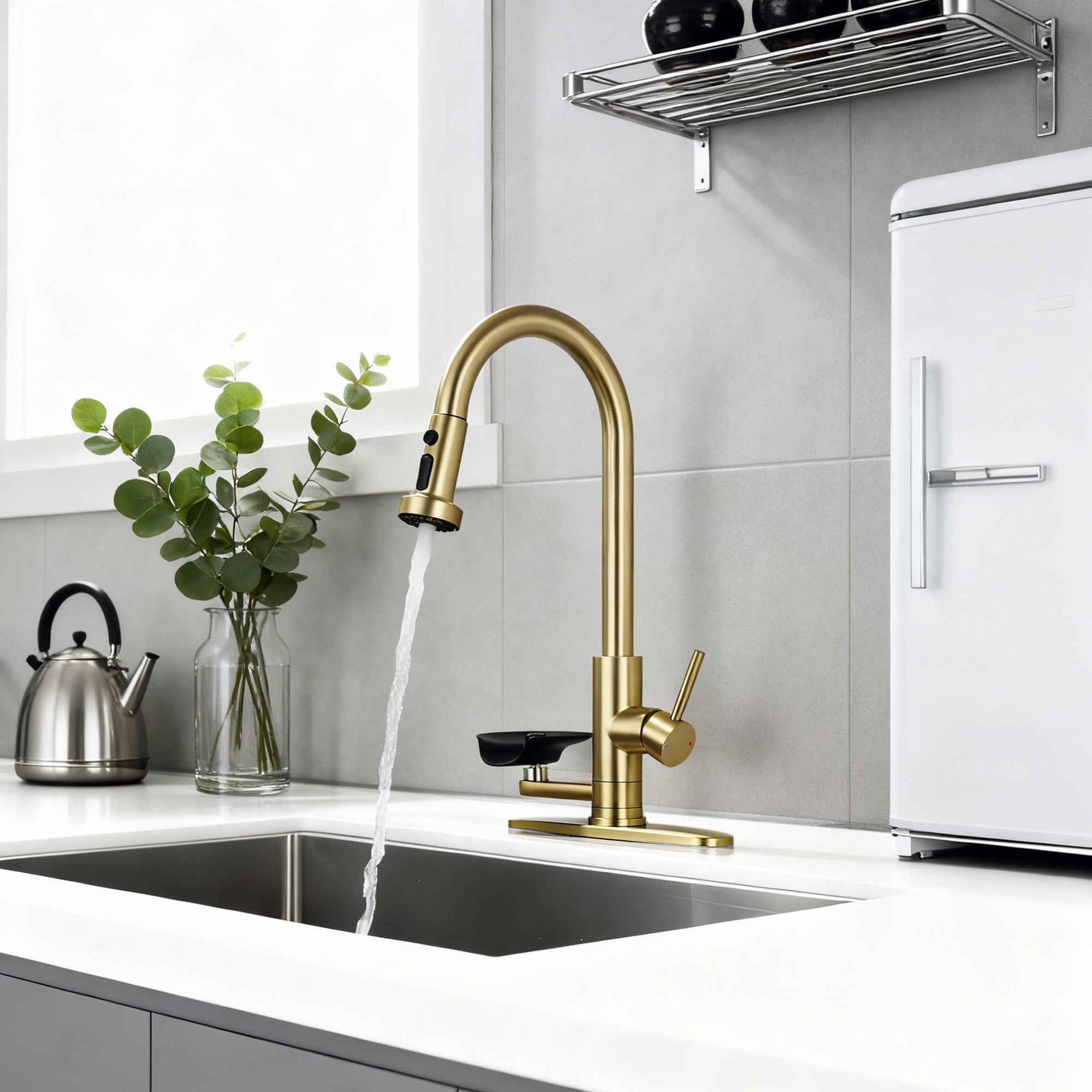 3-in-1 Kitchen Faucet with Press-Type Glass Rinser