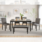 6-Piece Dining Table Set with Bench and Chairs