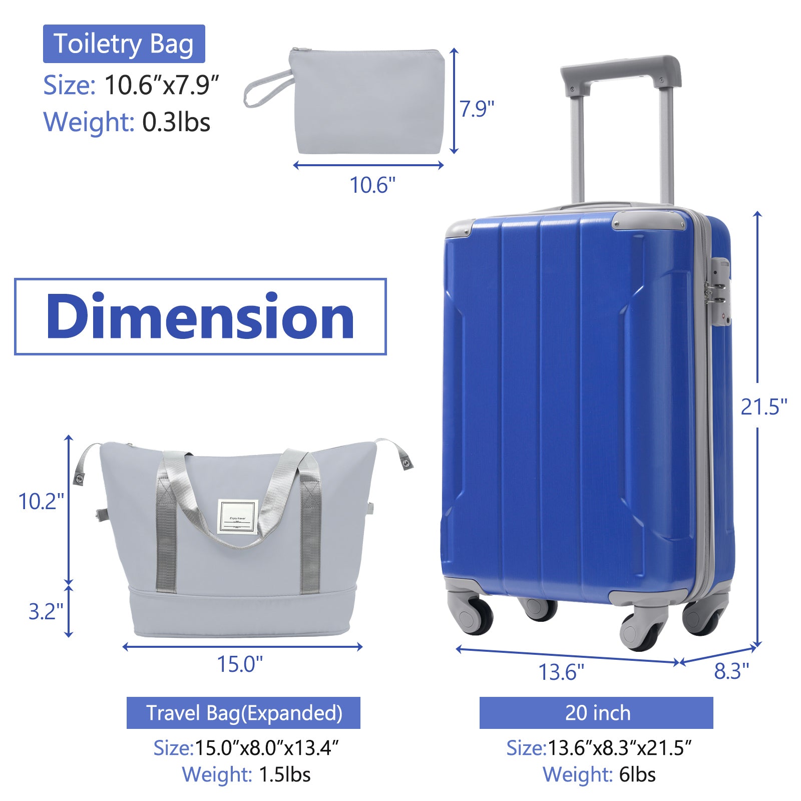 20 Inch Carry On Luggage Set - 3 Piece Hardshell Suitcase
