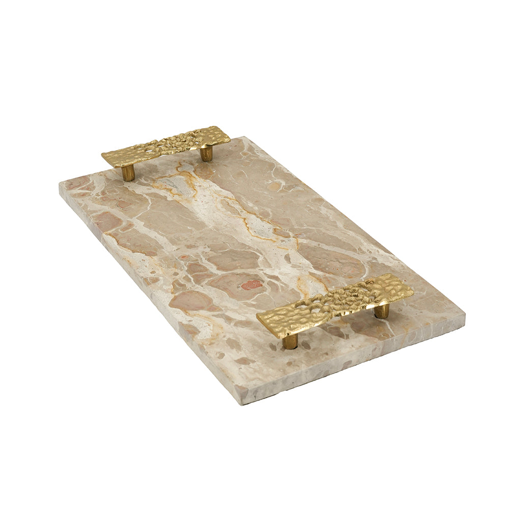 17.7" Marble Tray with Gold Handles