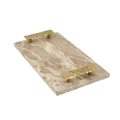 17.7" Marble Tray with Gold Handles