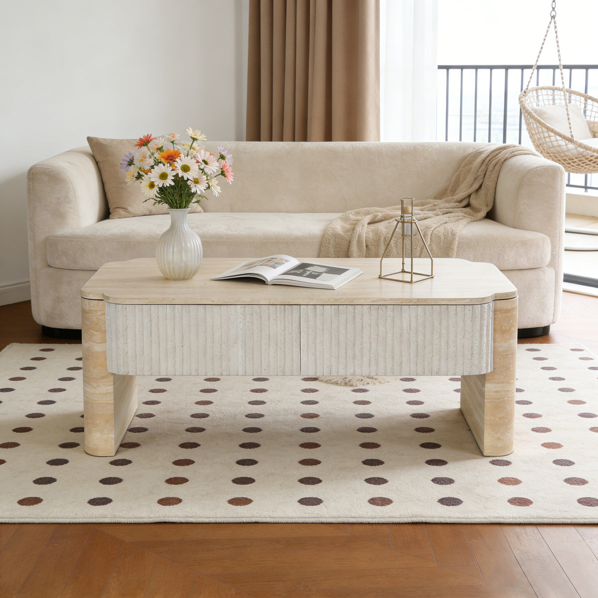 Lift Top Coffee Table, Modern Rectangular, 39-Inch, Beige