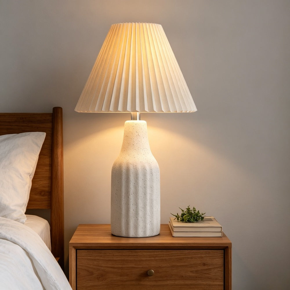 Ceramic Table Lamp with Folding Pleated Shade, 22.3-Inch, White