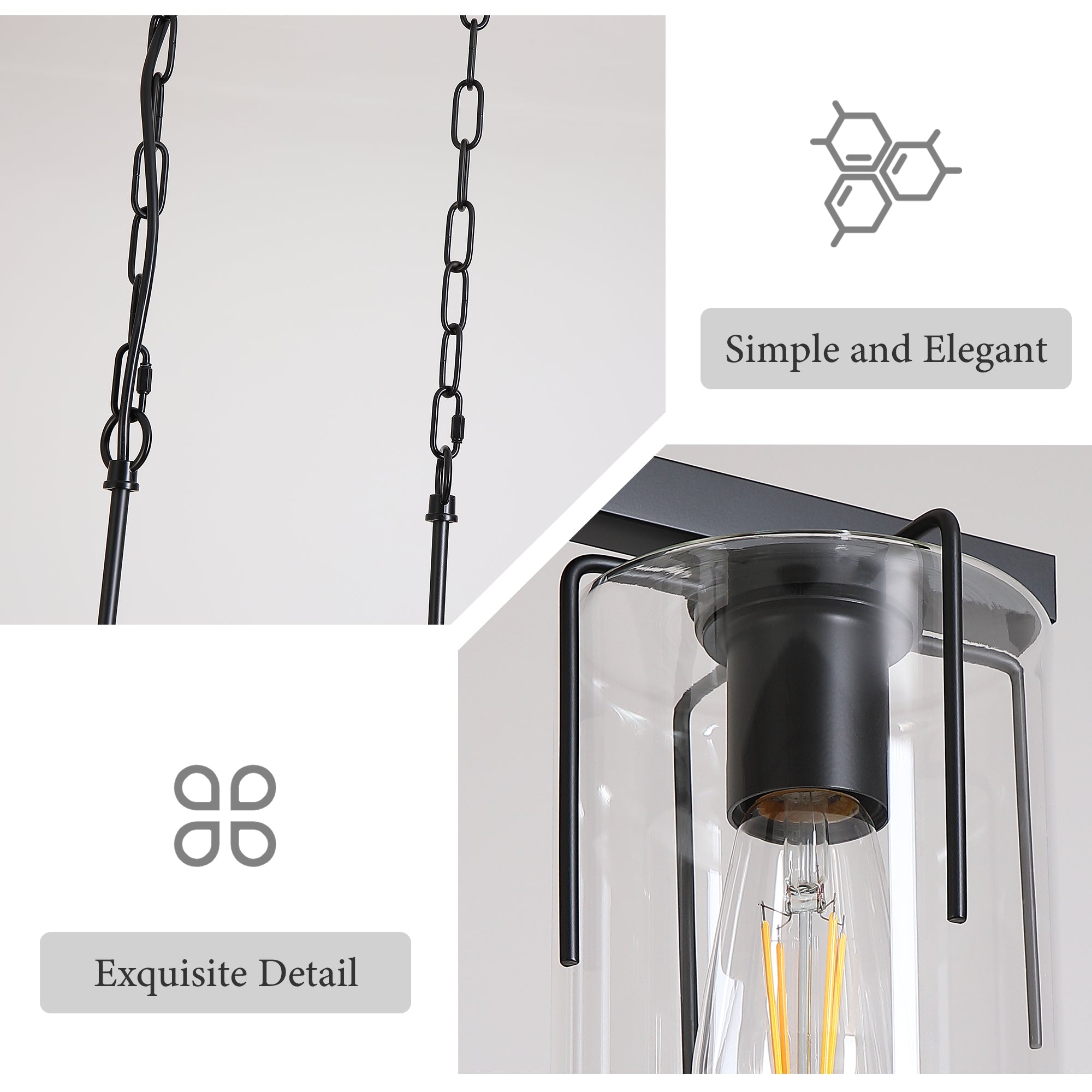 3-Light Matte Black Linear Pendant Light