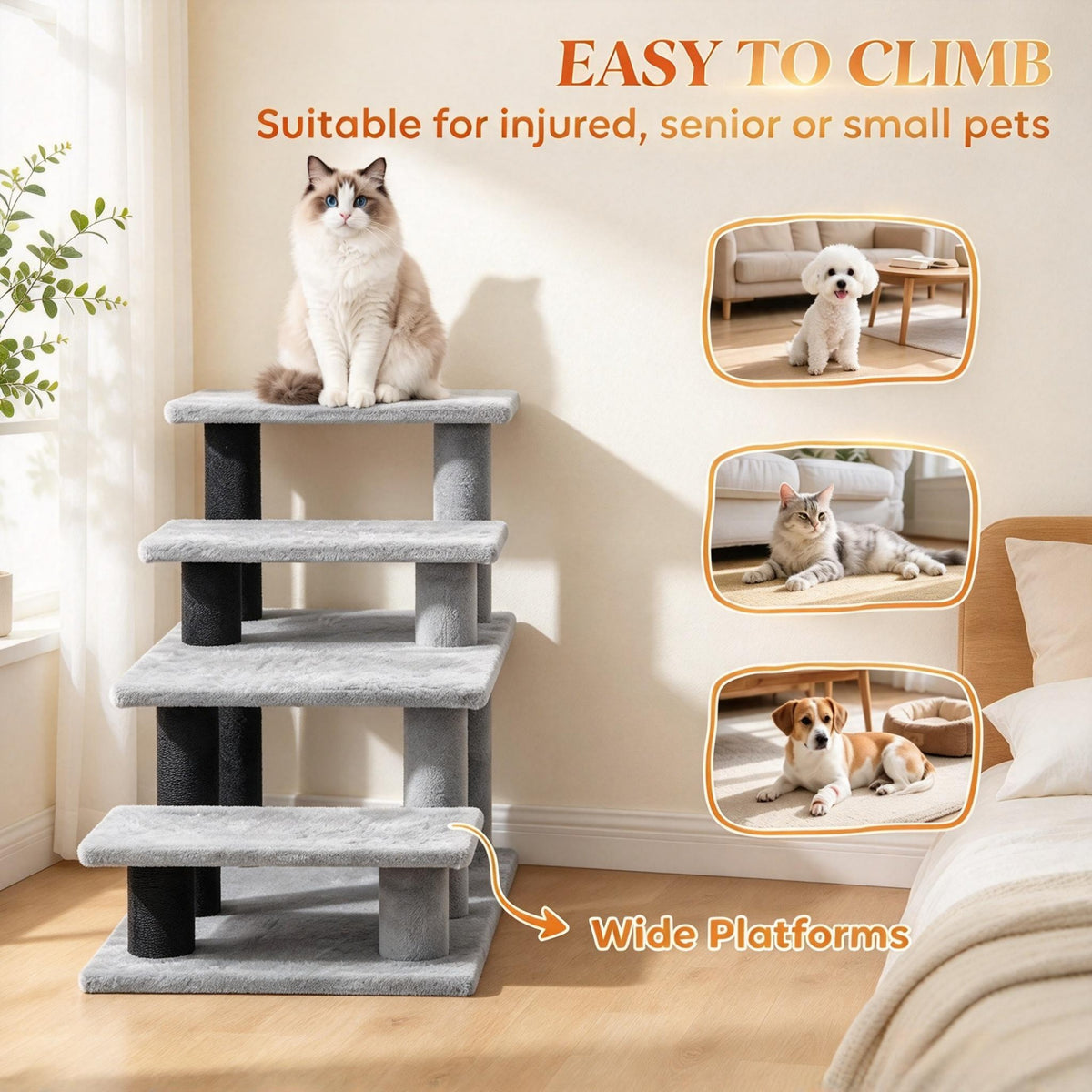 Modular Pet Cat Stairs, 2/3/4‑Step Flexible Setup Pet Steps for Bed and Sofa