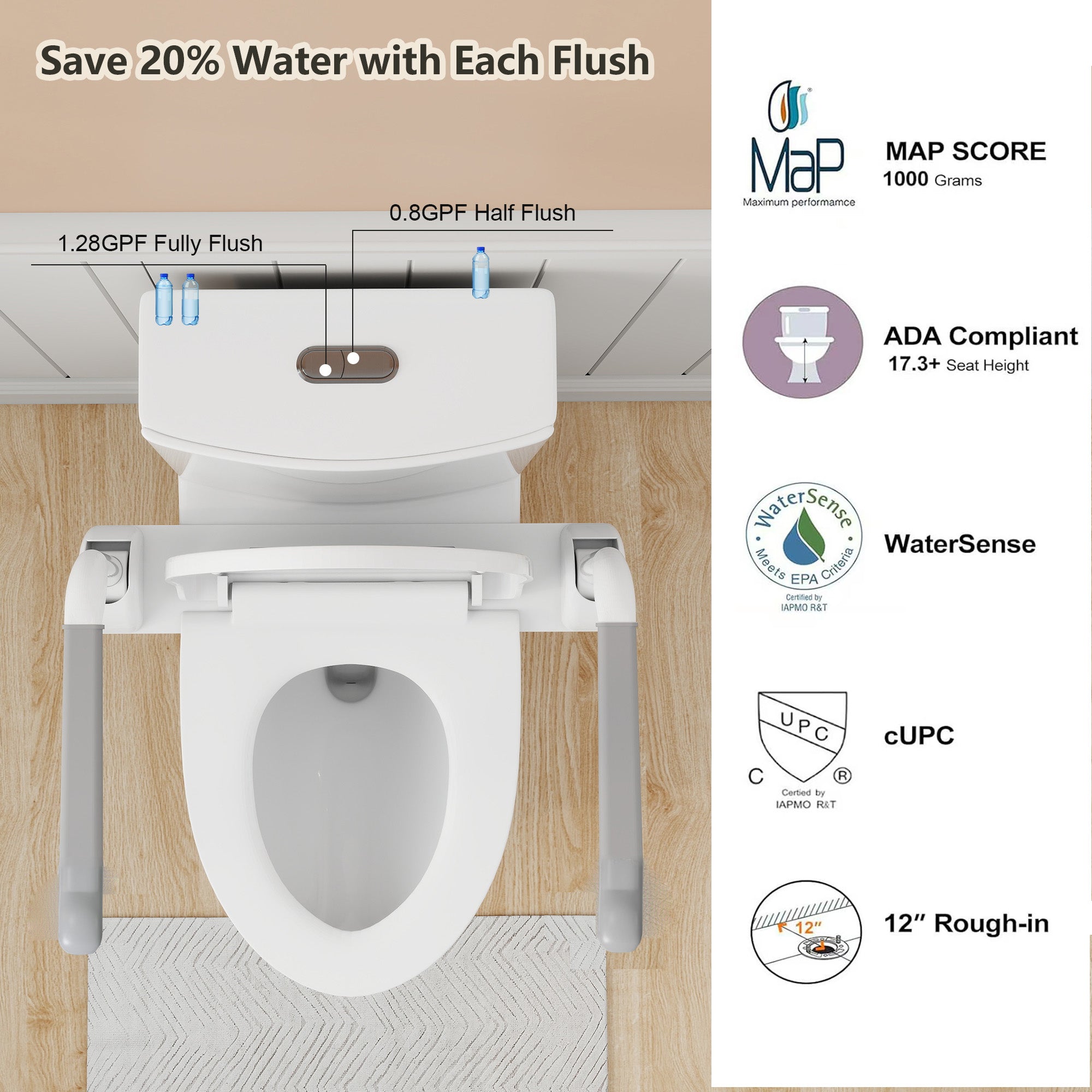 Upgraded Design Armrest One-Piece Toilet