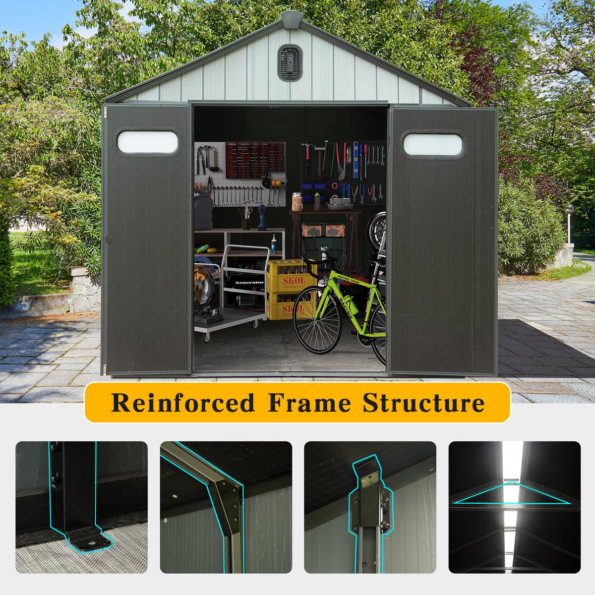 8x8FT Resin Outdoor Storage Shed with Lockable Door