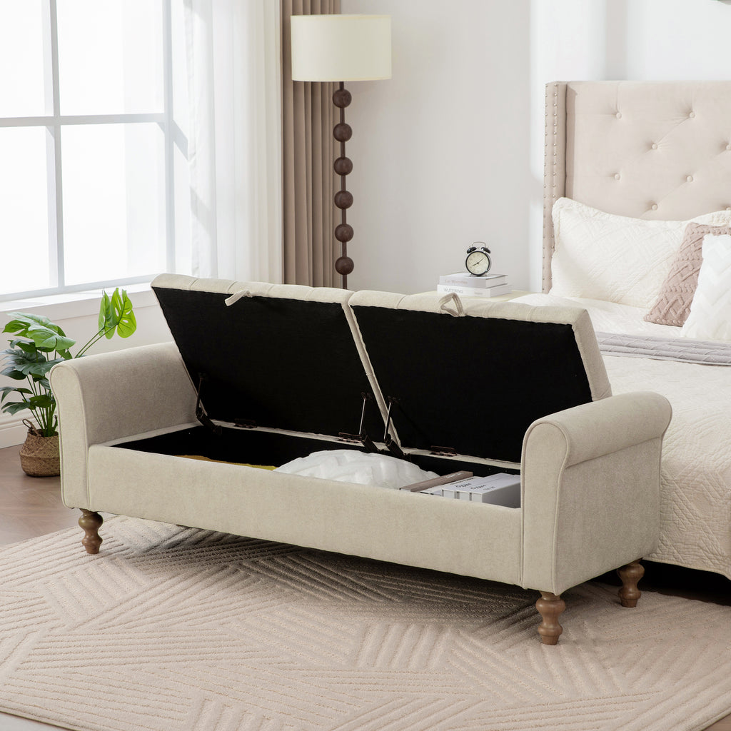 65.75" Wide Modern Upholstered Storage Bench With Double Lids