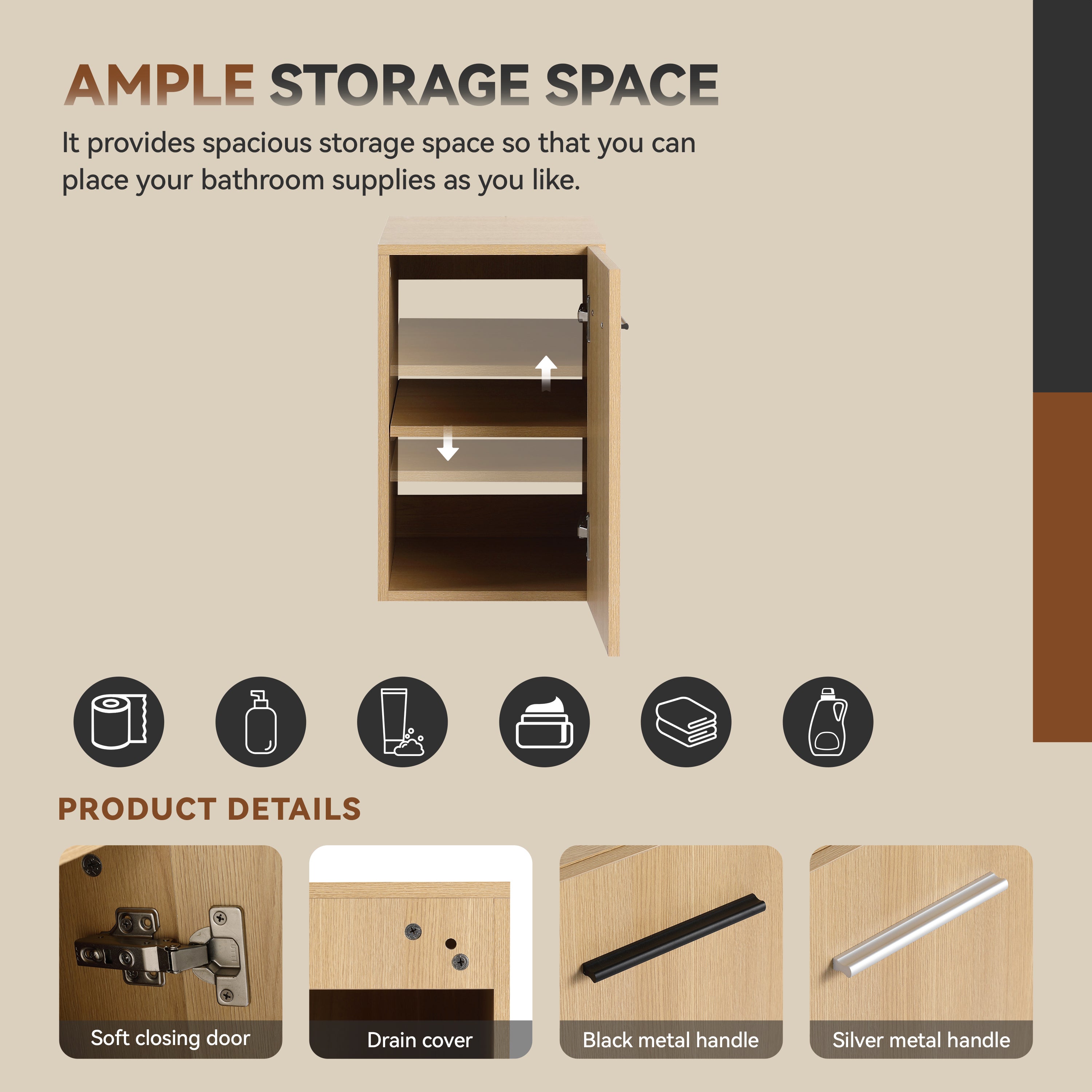 12" Floating Bathroom Vanity Single Door Base Cabinet