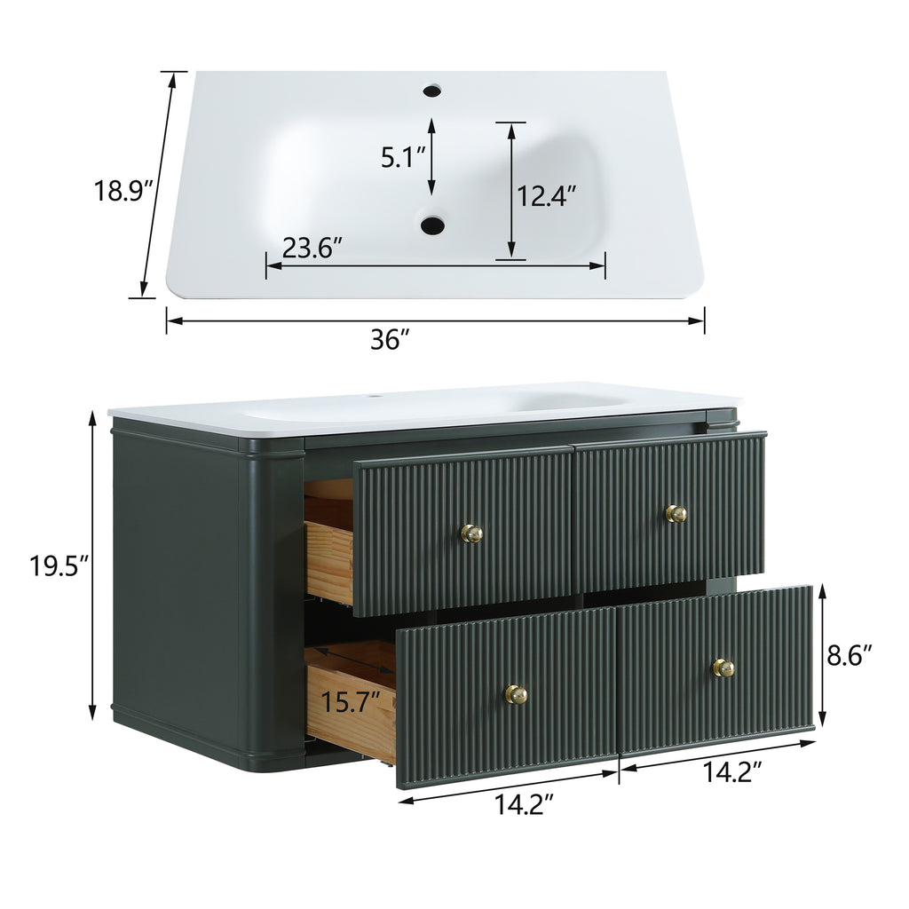 36" Wall Mounted & Floating Single Bathroom Vanity