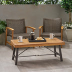 Outdoor Acacia Wood Coffee Table, Teak Finish / Rustic Metal