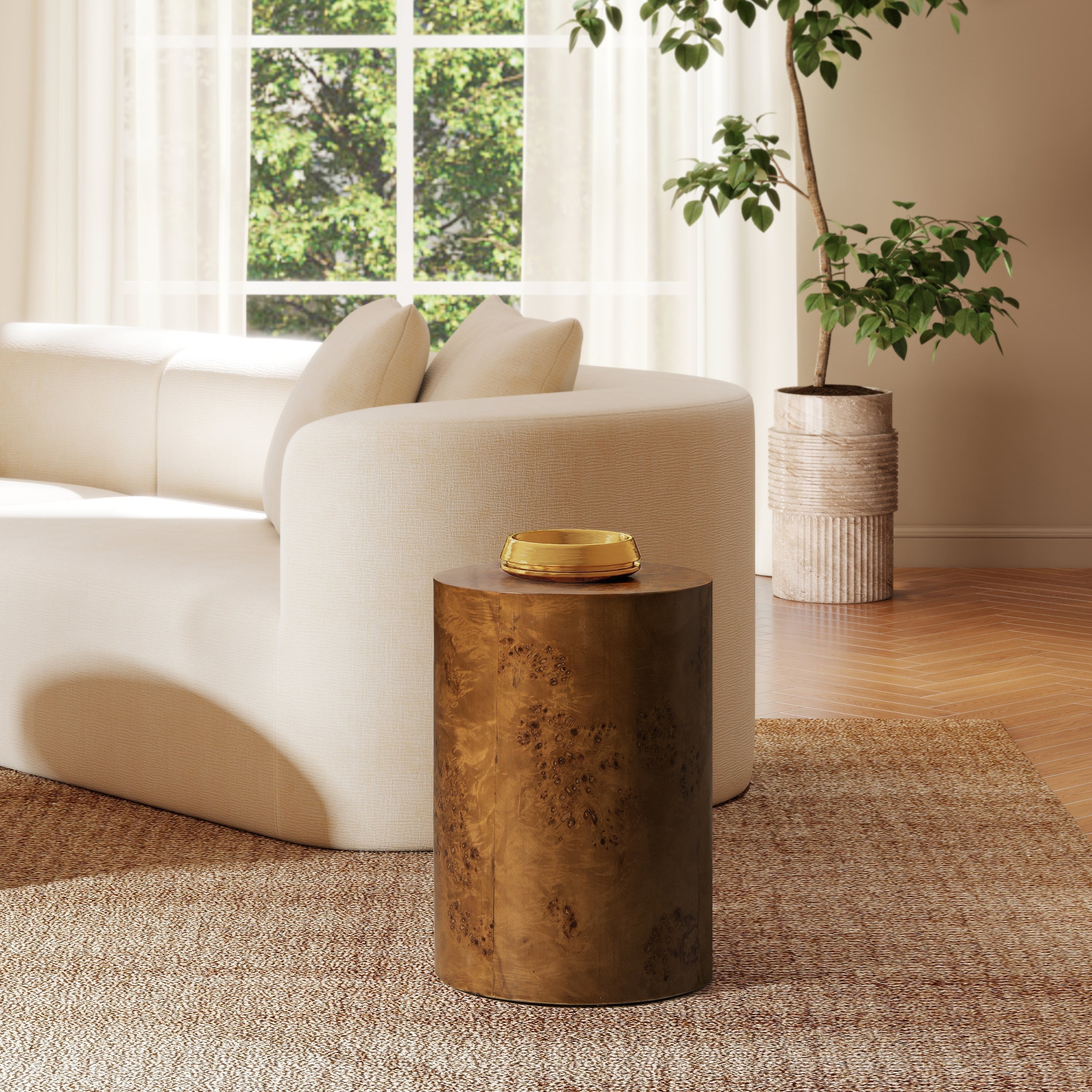 Nebula 22' Accent Pillar Side Table, Medium Brown Walnut Burl Wood