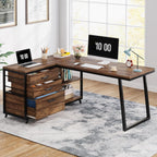 53" Reversible L-Shaped Computer Desk with 3 Drawers
