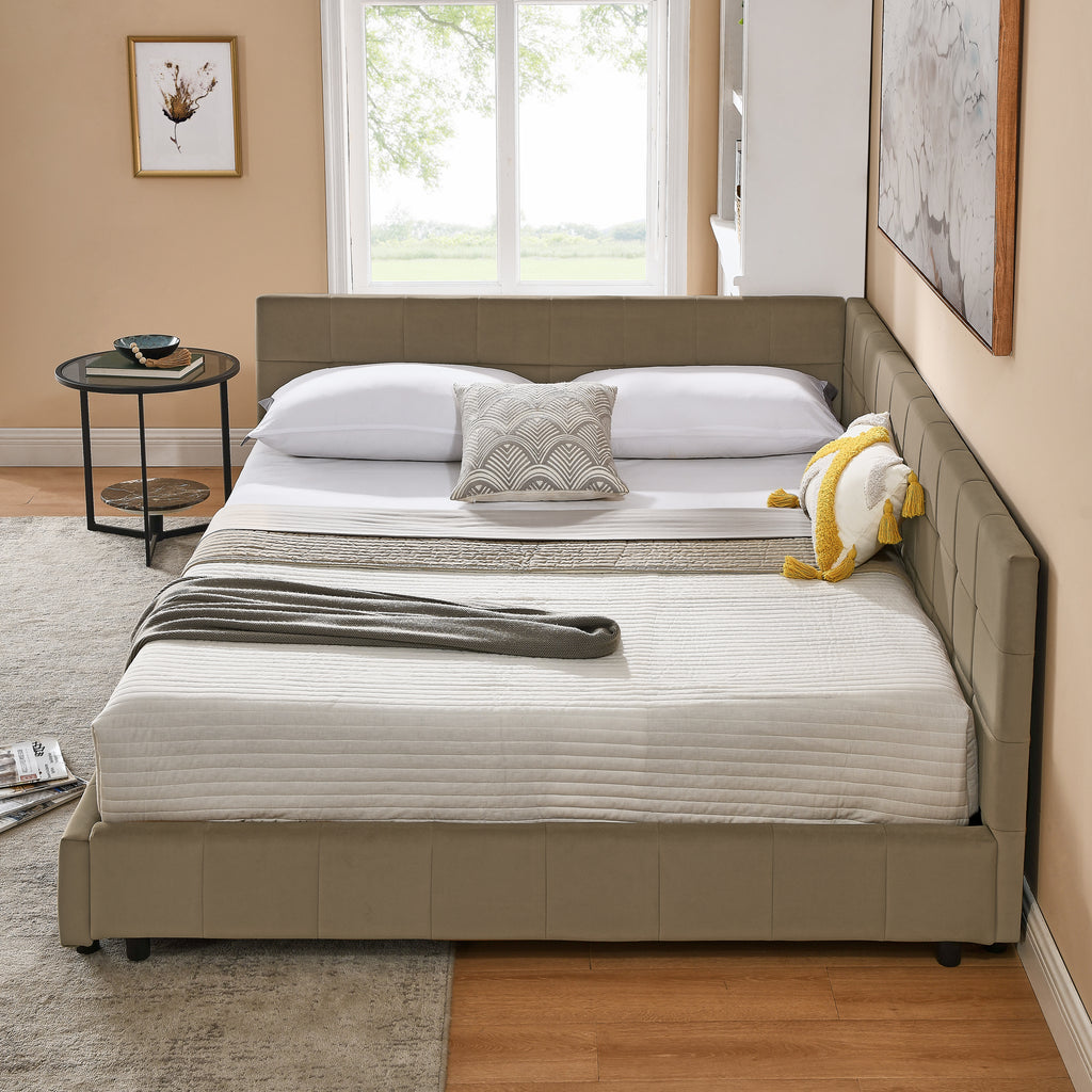 Queen Size Upholstered Tufted Bed Frame in Velvet Brown