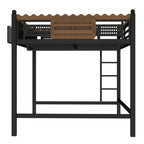 Queen Size Loft Bed With Ladders, Metal Loft Bed With Storage Shelves