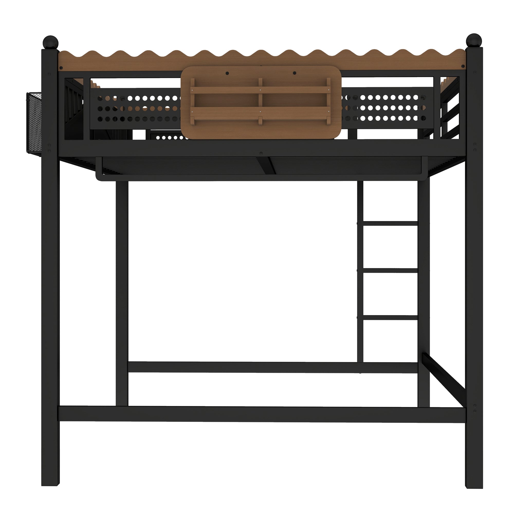 Queen Size Loft Bed With Ladders, Metal Loft Bed With Storage Shelves