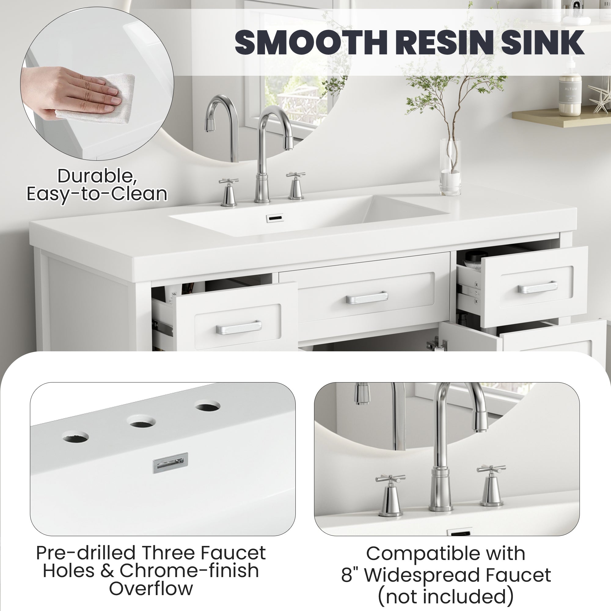 48" Resin Basin for Bathroom Vanity