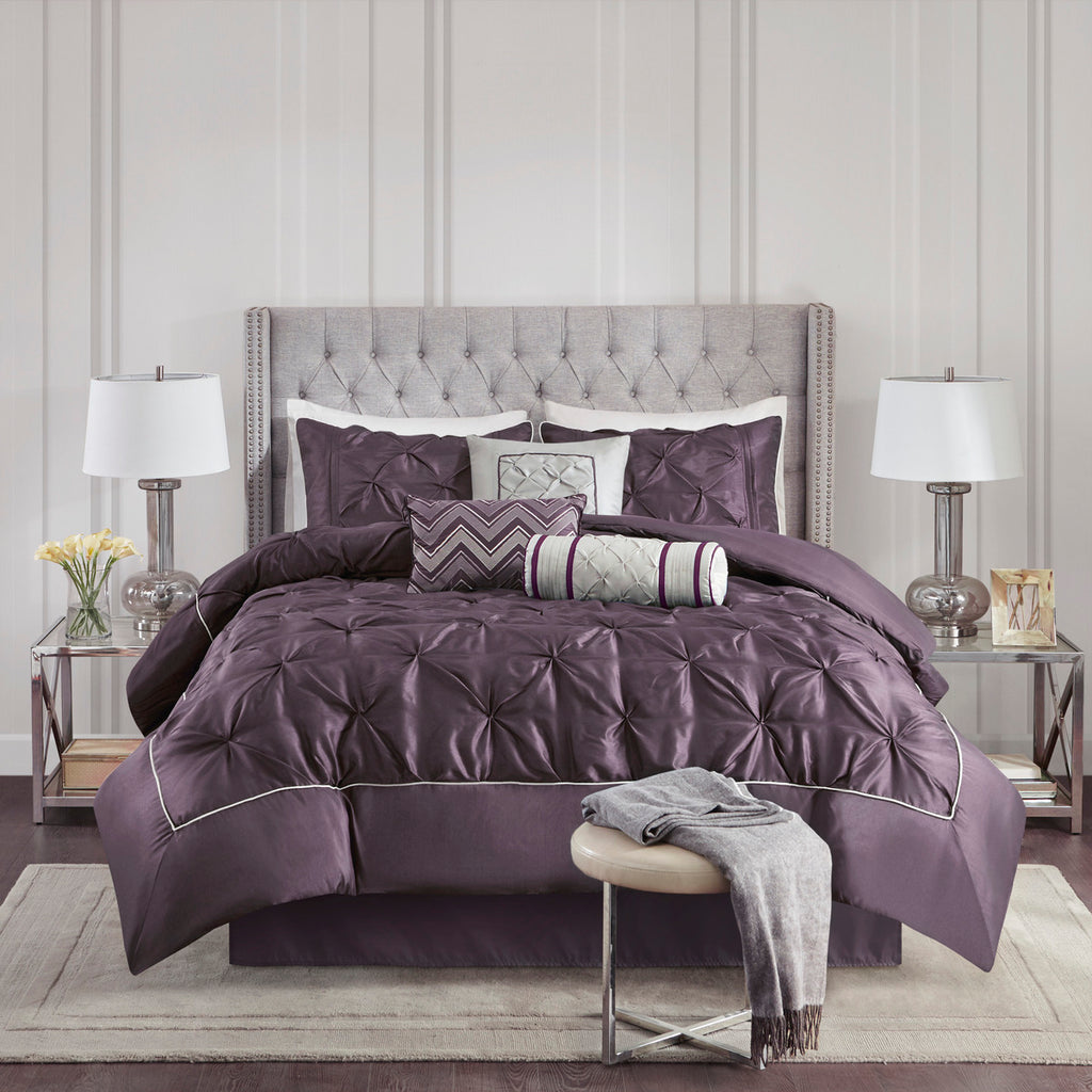 7 Piece Tufted Comforter Set Plum Queen