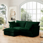 Slipcovered Sectional 2 Seater Sofa Couch with Convertible Ottoman