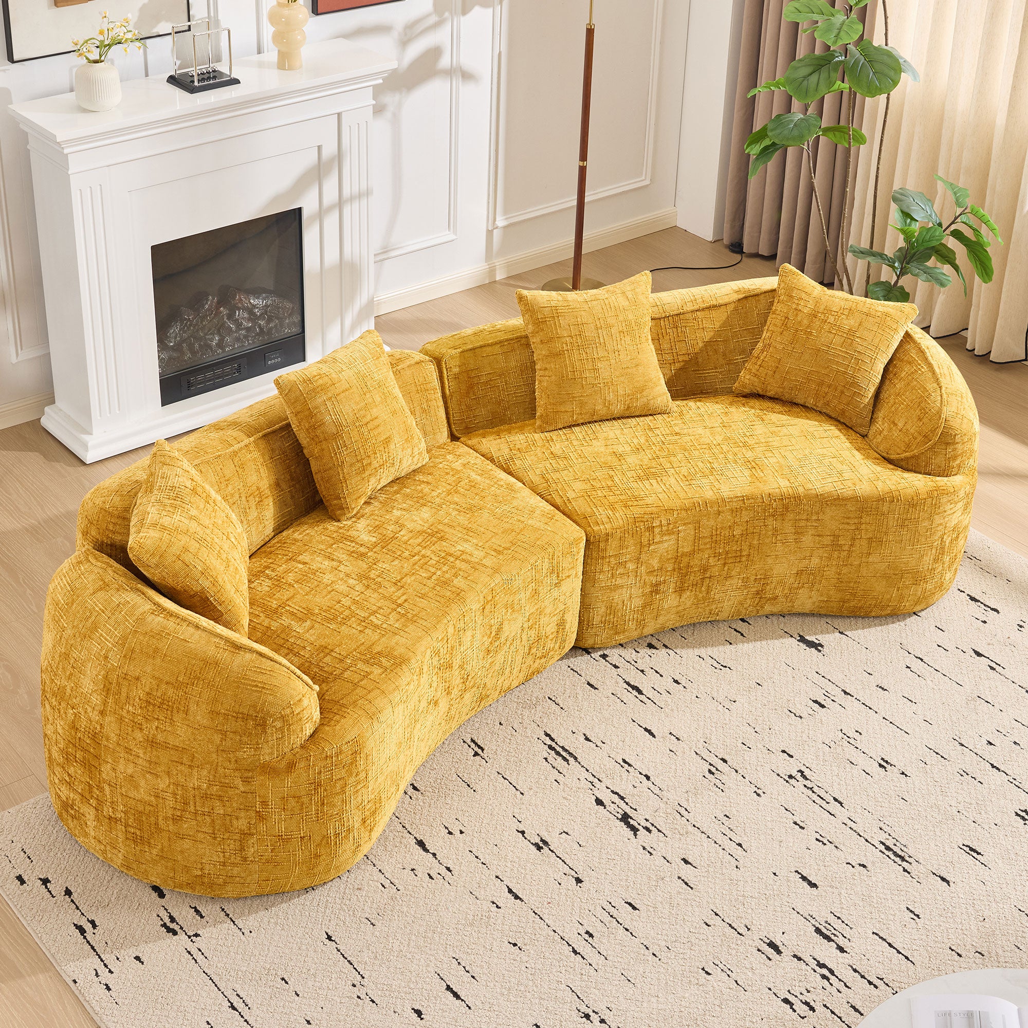 Yellow Curved Compressed Sofa - Creative Nordic-Style Design