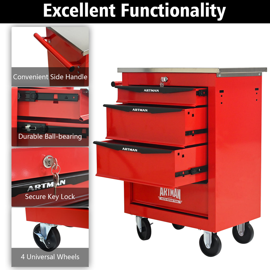 4 Drawers Multifunctional Tool Cart with Wheels