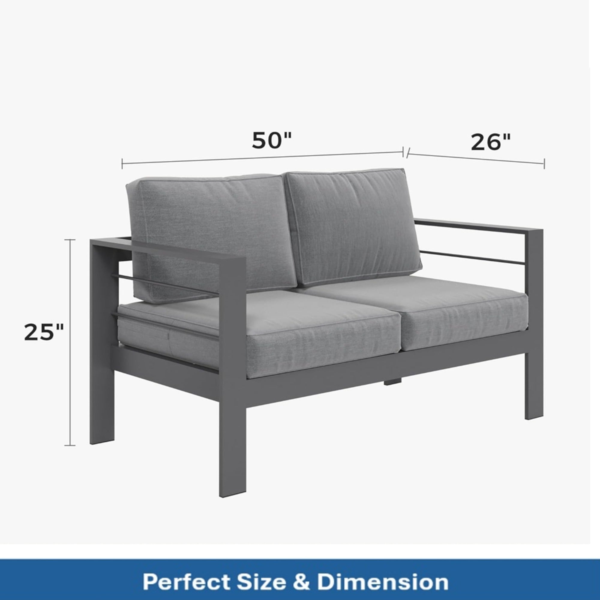 50" All-Weather Aluminum Patio Loveseat