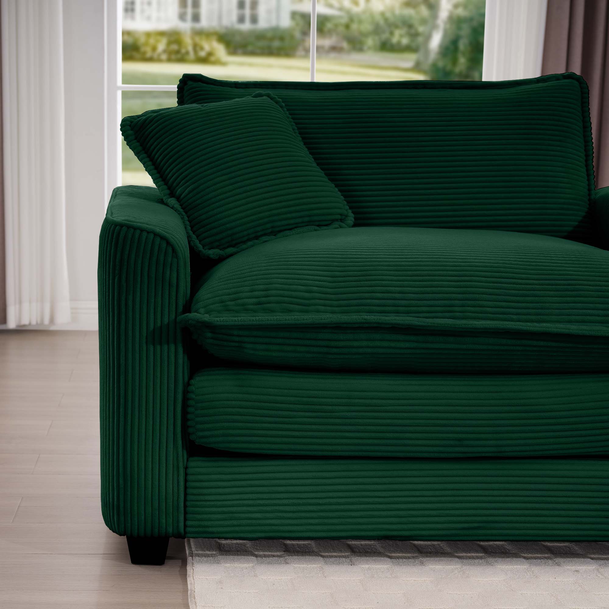 Corduroy Sofa - Modern Upholstered 4 Seater with Footstool