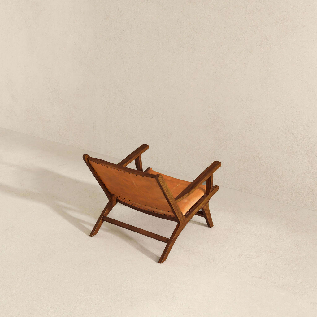 Daniel Mid-Century Modern Leather Arm Chair with Walnut-Finished Legs