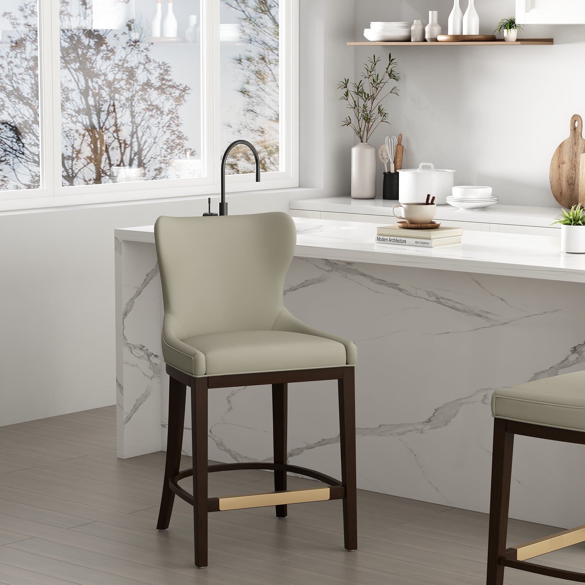 Blair Wood Upholstered Counter Stool in Stone