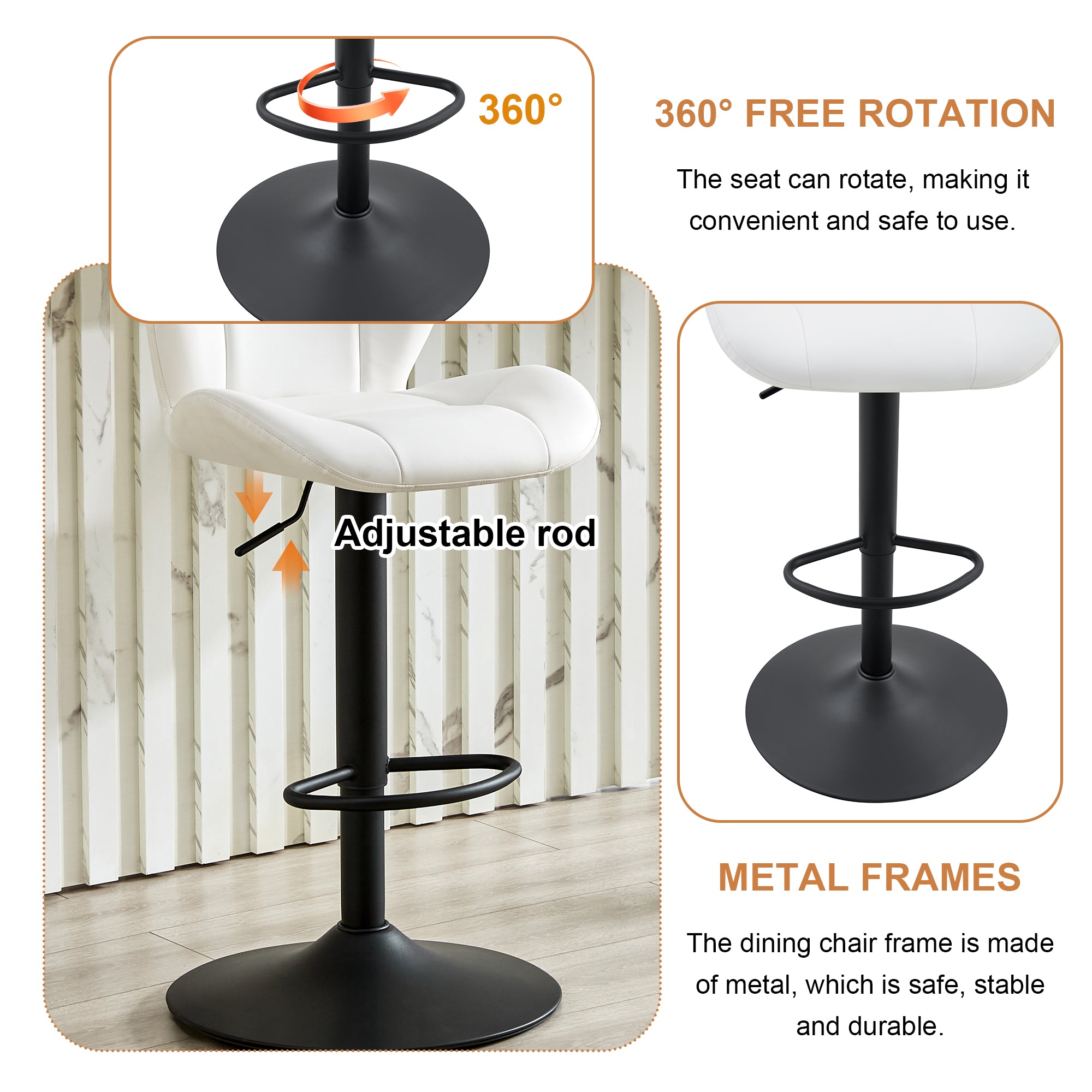 Set of 2 Height Adjustable Bar Stools