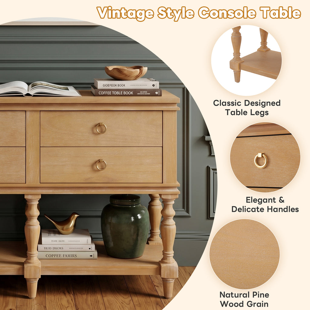 42" Vintage Console Table with 4 Soft-Close Drawers