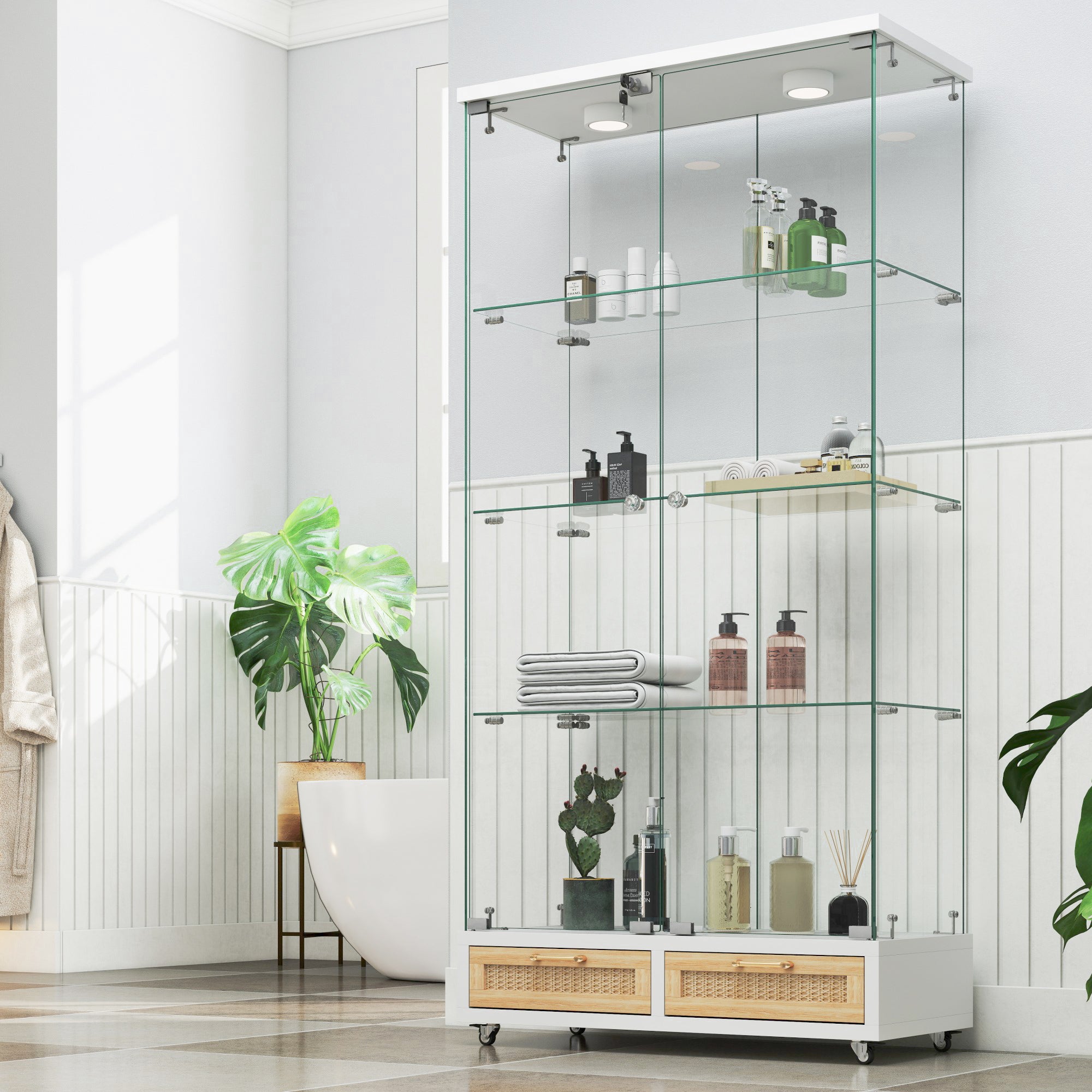 Modern Glass Display Cabinet with Large Drawers