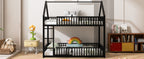 Metal Twin Over Twin House Bunk Bed With Fence And Door