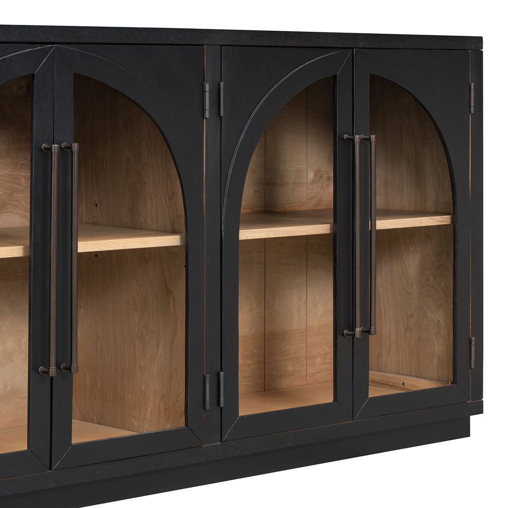 TREXM 4-Door Large Storage Sideboard Buffet Cabinet with Glass Doors - Black