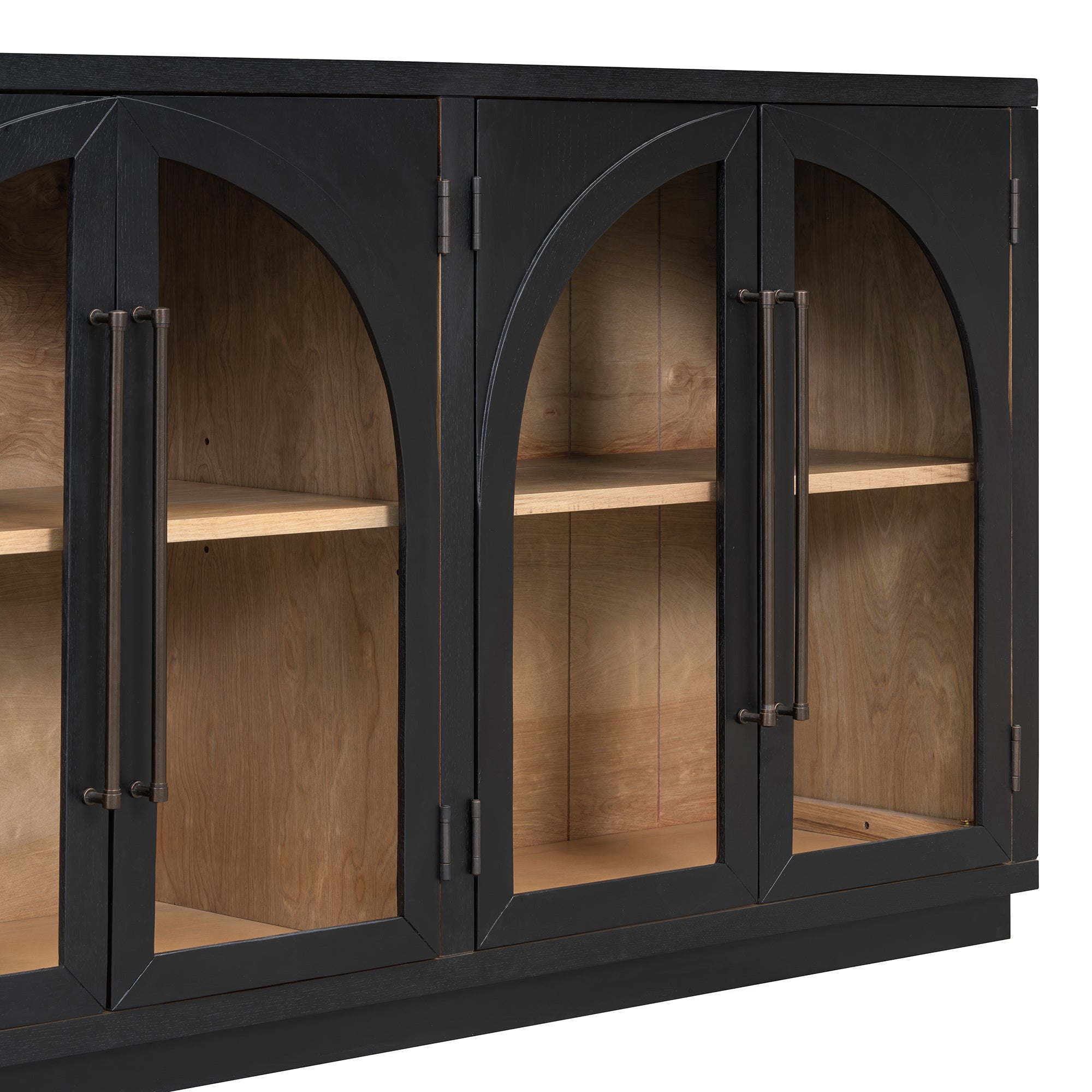 TREXM 4-Door Large Storage Sideboard Buffet Cabinet with Glass Doors - Black