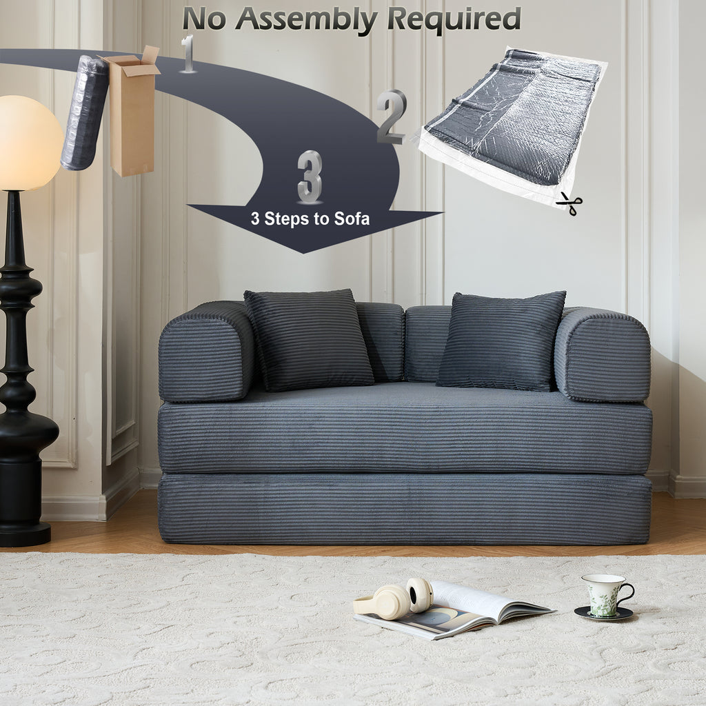 59" Convertible Sleeper Sofa Bed with Cylindrical Pillow