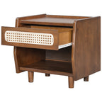 Walnut Nightstand with Rattan Detail