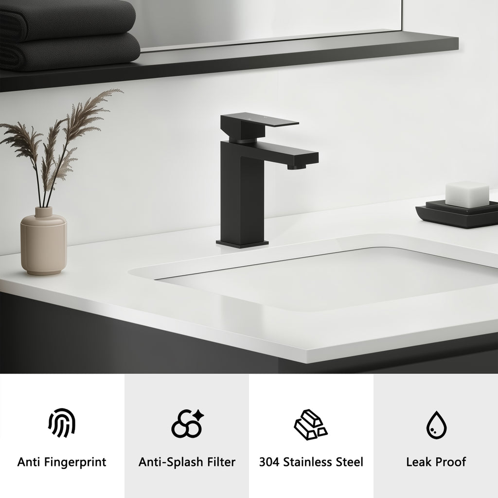 Single Handle Bathroom Faucet, Matte Black