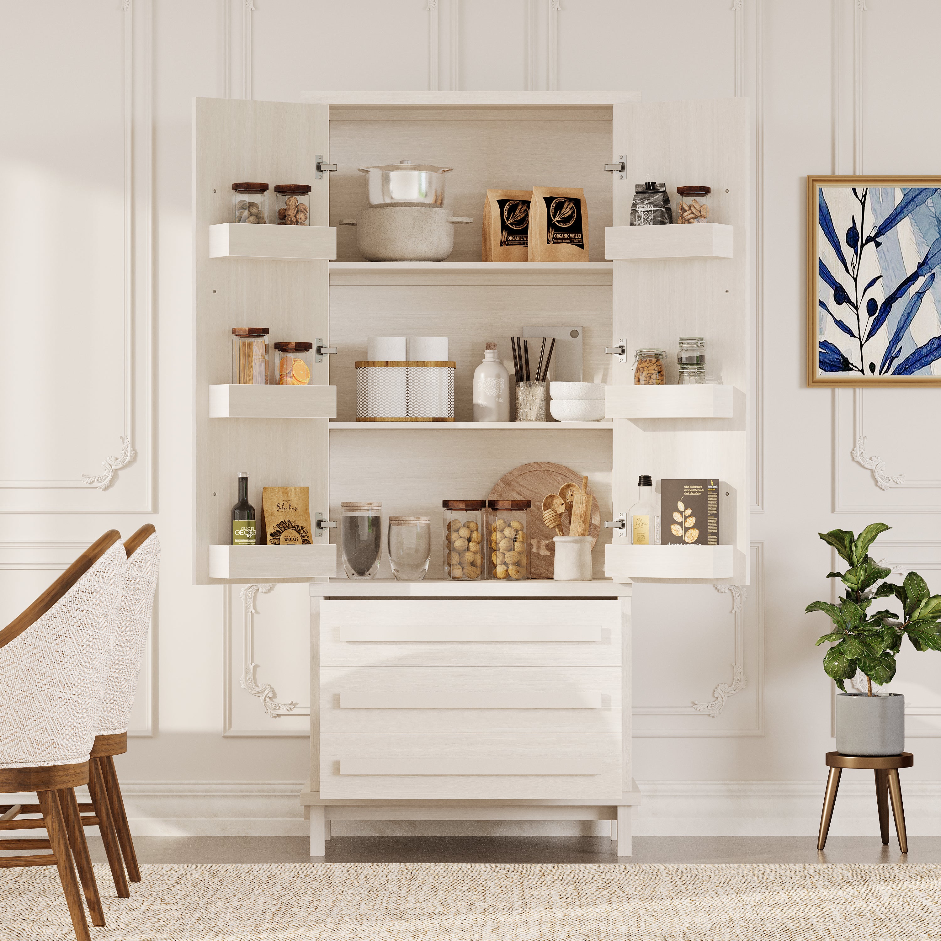 70" Kitchen Pantry Cabinet with 2 Cabinet Shelves