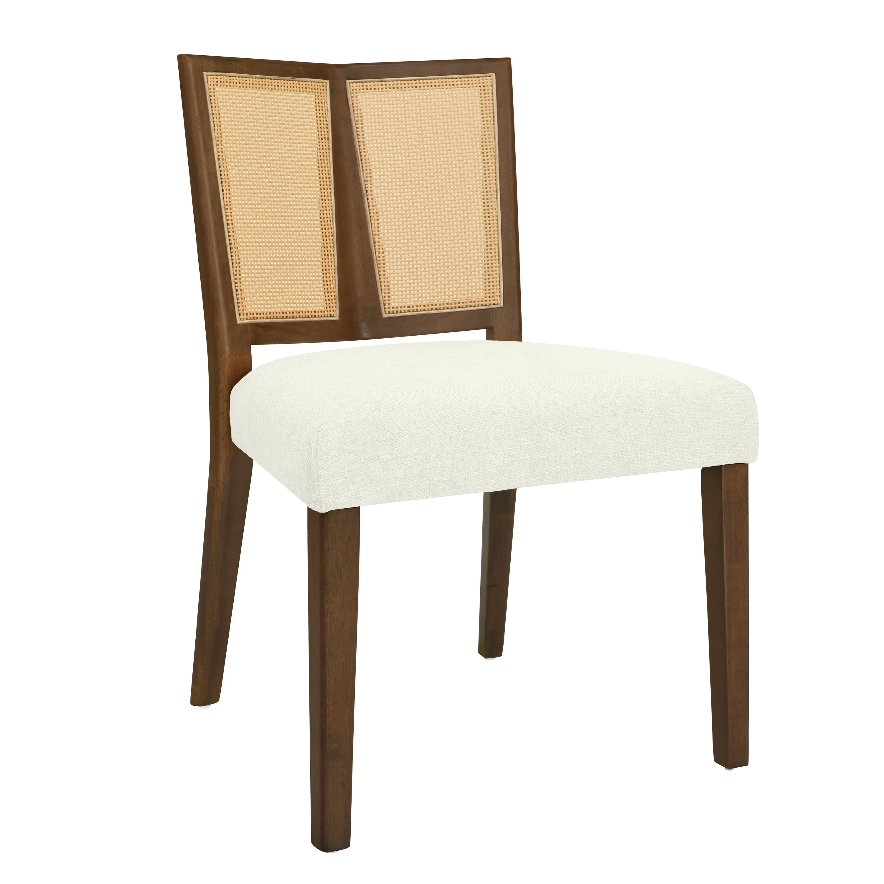 Rattan Dining Chair Without Arm (Walnut + Beige) - Set of 2