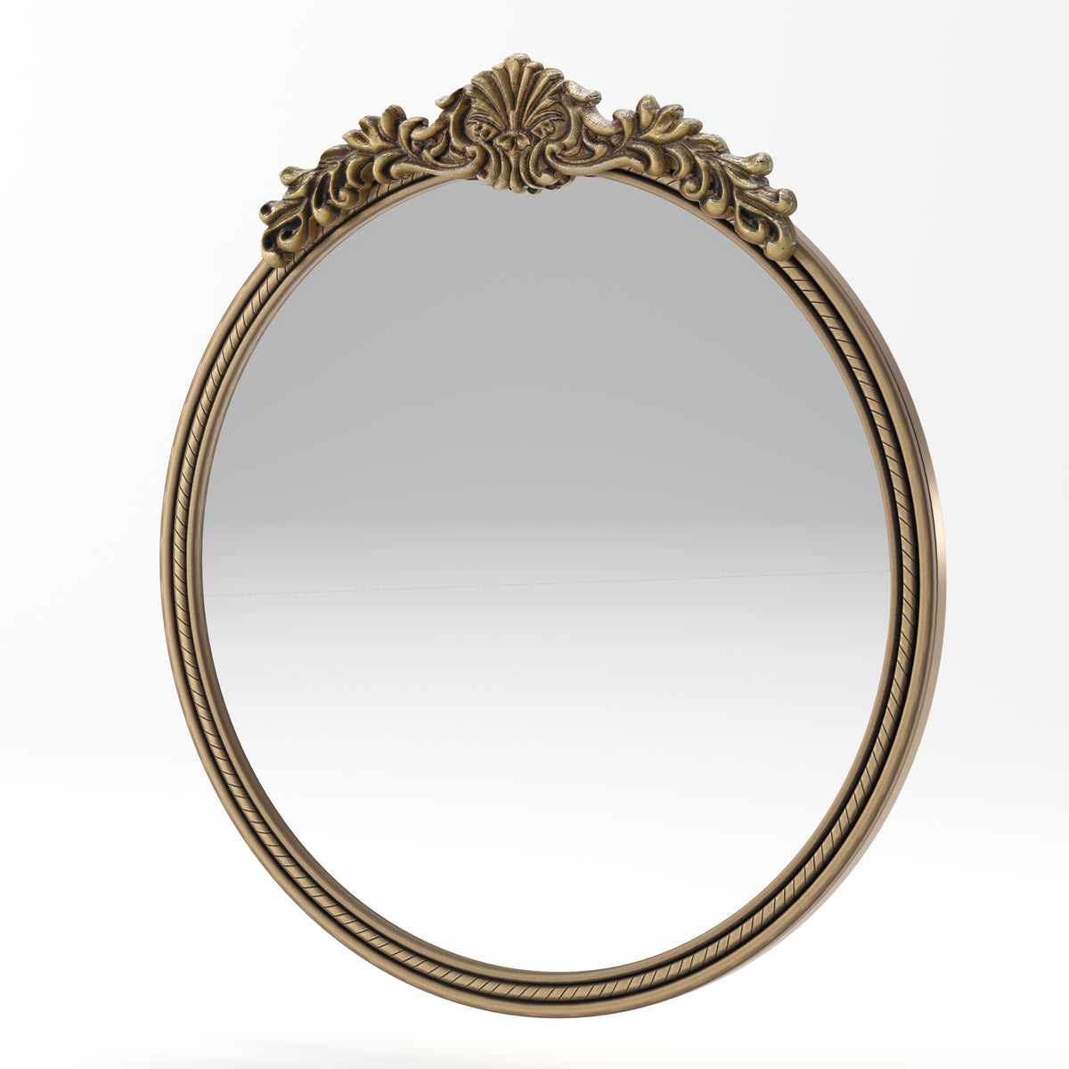 33.27-Inch Round Vintage Relief Mirror Wall Hanging, Antique Gold