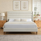 King Size Bed Frame with High Wave-Shaped Headboard